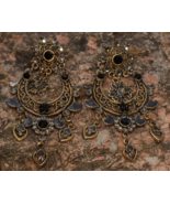 Indian Earrings Bollywood Big Long Rhinestone Vintage 80s Boho Gypsy Tribal - £16.08 GBP