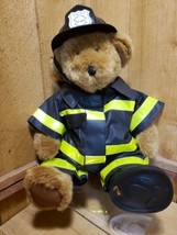 Build A Bear Light Brown Fuzzy Teddy Bear 18&quot; Plush In Fire Department Uniform - £23.86 GBP