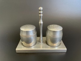 Vintage Art Deco KMD Royal Holland Pewter Salt &amp; Pepper Shakers w/ Caddy Holder - £14.92 GBP