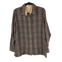 Haggar For Her Womens Vintage Flannel Shirt Button Down Plaid Brown L - £11.48 GBP