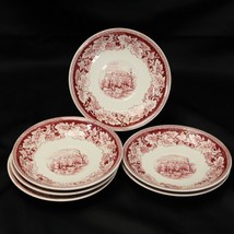 Currier Ives Red Saucers 5 3/4&quot;  Lot of 6 - $18.61
