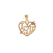 "I love you" Heart Pendant 14K Two Tone Gold Diamond Cut - $78.21