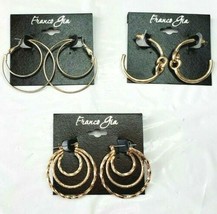 Franco Gia Earrings Hoops 3 Pair Gold Tone Metal Lever &amp; Post Back #11 New - £18.88 GBP