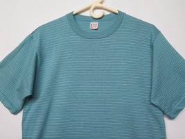 Vtg 50s 60s Towncraft Penneys T Shirt Stripe Mod Surf Skate Blue Sz L XL Cotton - £70.95 GBP