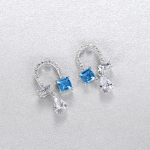 Aquamarine Earrings S925 Silver Earrings Synthetic Blue Treasure Topaz Earrings  - £24.68 GBP
