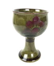 Vtg Stoneware Floral Ceramic Pedestal Coffee Cup Mug Footed Green MCM  6... - £10.25 GBP