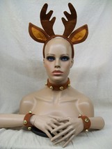 Pin up Reindeer Costume Set Rudolph Christmas Play Antlers Headband Jingle Bells - £8.61 GBP