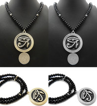New Egyptian Eye of Horus Pendant 6mm/30&quot; Wooden Beads Fashion Necklace RC3860 - £15.57 GBP