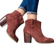 Splendid Lakota Suede Ankle Boots Dark Wine Size 5.5 Block Heel Bootie Shoe - £27.72 GBP