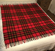 Vintage Faribo Red Black Buffalo Plaid Blanket Woolen Mills Faribault 52x60 - £24.74 GBP