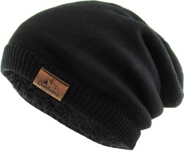 KB ETHOS Oversized Slouch Sherpa Fleece Fur Lined Black Winter Beanie Hat - £13.10 GBP