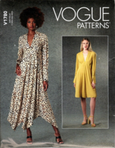 Vogue V1780 Deep V Neck Pullover Dress Misses L to XXL UNCUT Sewing Pattern - $23.19
