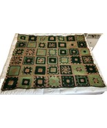 Vintage Granny Core  Square Cottagecore Afghan Coverlet Green Grannycore... - $24.61