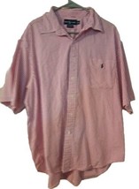 Ralph Lauren Big Shirt Men XL Pink Vertical Stripes Short Sleeve Button Up - $15.45