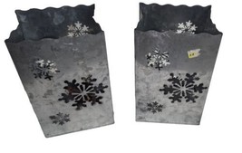 Set of 2 Metal Galvanized &quot;Bag&quot; Candle Holders Snowflake Holiday Christmas Decor - £12.82 GBP
