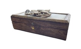 Small Wooden Jewelry Box with Flowers 9.5&quot;x5&quot; Craft Box Storage Decorative - £12.07 GBP
