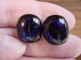 (DE18-4) Metallic blue shimmer + black Dichroic glass post pierced earrings - $19.62