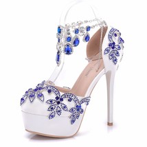 Fashion Rhinestone Sandals Pumps Shoes Women Sweet Luxury Platform Wedges Weddin - £85.64 GBP