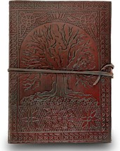 HG-LTHR A5 Tree of life Leather Blank Book grimoire leather journal book of shad - £26.75 GBP