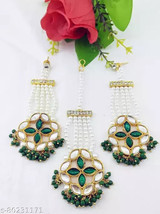 Joharibazar Gold Plated Kundan Mang Tikka Tika Earring Jewelry Set Ramdan Gift - £20.71 GBP