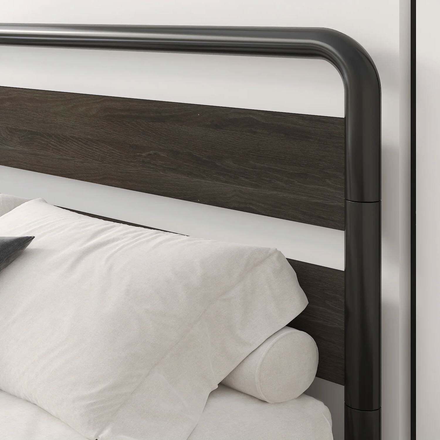 Heavy Duty Full Size Round Metal Platform Bed with Black Wood Headboard Item image 4