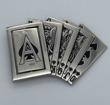 Royal Flush Belt Buckle Silver Chrome Ace of Spades Spinner Poker Playing Cards - £21.65 GBP