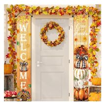 Vintage Welcome Thanksgiving Porch Banner Sign 70.8x11.8in Pumpkin Turke... - €4,71 EUR