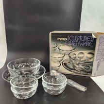 Pyrex Sculptured Ovenware Clear Glass Dessert Bowl Set Original Box Unused Vtg - £38.66 GBP