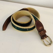 Vintage USA made Leather Golfer all-over PREPPY ivy league GOLF belt 36&quot; - £16.71 GBP