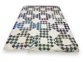 Vintage Checkered Square Quilt Distressed Cutter Re-work Worn Machined 7... - $59.40