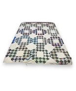 Vintage Checkered Square Quilt Distressed Cutter Re-work Worn Machined 74x71” - £47.42 GBP