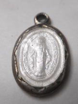 Vintage Religious Catholic Medal Miraculous Mary White Inlaid Enamel Sil... - $12.38