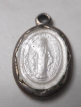 Vintage Religious Catholic Medal Miraculous Mary White Inlaid Enamel Sil... - £9.69 GBP