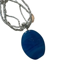 Avon Oval Pendant Drop Necklace Blue Silver 2007 - $12.59