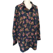 Woman Within Floral Button Front Shirt Sz 20 Top Shacket Cottagecore Cotton Navy - £15.81 GBP