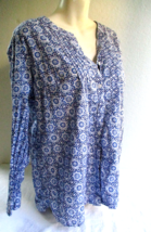 ULLA POPKEN Tunic Top US Size 12 to 14 Blue Floral Pintuck Pleat Front Cotton - £18.98 GBP