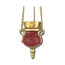 6 1/4&quot; Orthodox Ceramic Porcelain Gilded Red Colored Hanging Vigil Oil L... - $29.57