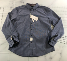 Denim &amp; Flower Button Down Shirt Mens Large Blue Long Sleeve Cotton Slim Fit - £15.50 GBP