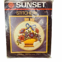 Sunset Stitchery 2309 Americana Flower Basket Floral Crewel Kit 80s Vintage - $8.95