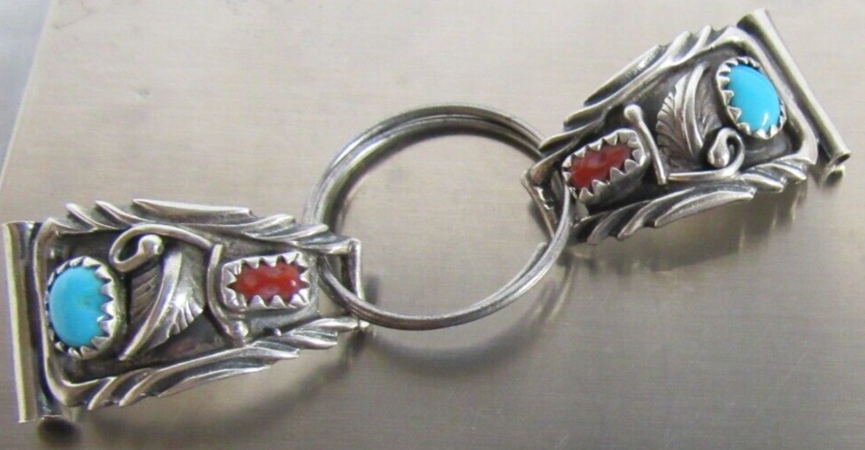 Primary image for Vintage Sterling Silver Turquoise & Coral Watch Band Tips fits 1/2" Navajo 6.7g