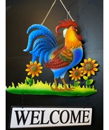 Colorful 3D Metal Rooster Wall Decor / Door Welcome Sign w/ Sunflowers F... - $370.12 MXN
