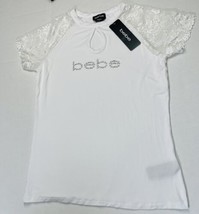 Bebe Top shirt Medium With Rhinestones Lace Keyhole Top Brand New With Tag - £31.95 GBP