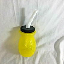 New Luau Plastic Water Bottle with Straw Yellow Pineapple  5&quot; Tall  - £4.51 GBP