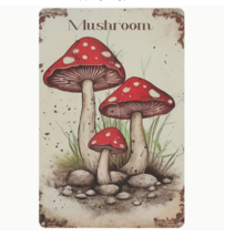 Red Mushroom Metal Bar Sign Funny Vintage Look Metal Signage Shroom Toad Tin - £15.46 GBP