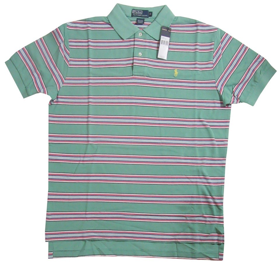 Polo Ralph Lauren Classic Fit Polo Shirt Green with Multicolor Stripes - £33.84 GBP