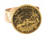 Bahamas 10 dollars Unisex Coin ring 14kt Yellow Gold 292523 - £560.48 GBP