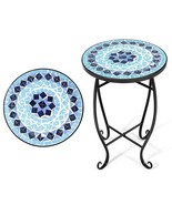 Indoor/Outdoor Blue Mosaic Round Side Accent Table Plant Stand - $3,189.71 MXN