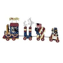 Patriotic Wooden Teddy Bear Train USA Red White Blue Americana 4th Decor... - $28.70