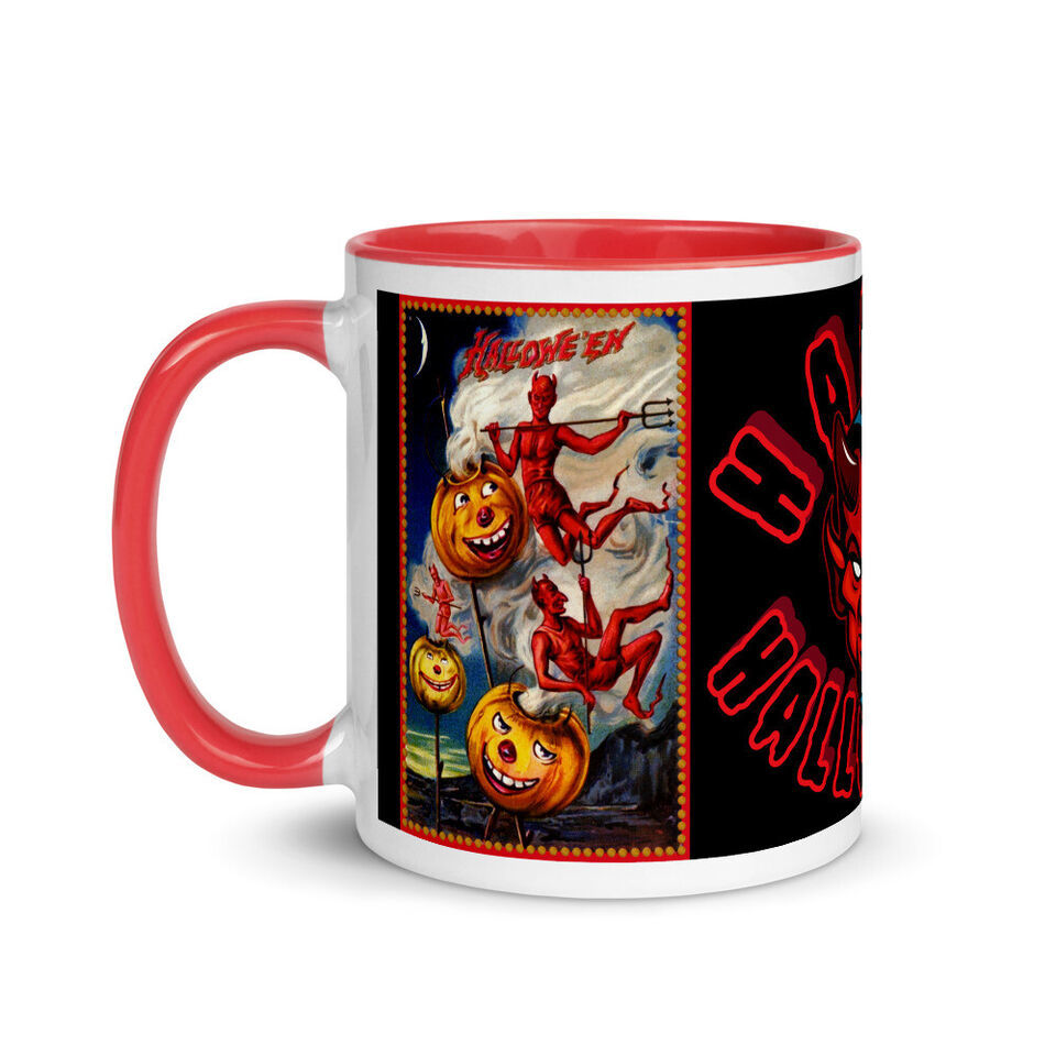 Victorian Era Halloween Devils with Pitchforks Beverage Mug (4 Color Cho... - $18.99