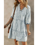 Zaylee Acid Wash Retro Half Sleeve Flared Denim Dress - $34.39